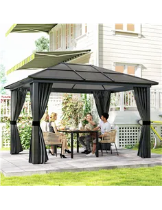 Outsunny 3 x 3.6m Hardtop Gazebo Canopy with Polycarbonate Roof, Aluminium Frame, Permanent Pavilion Garden Gazebo with Netting  2