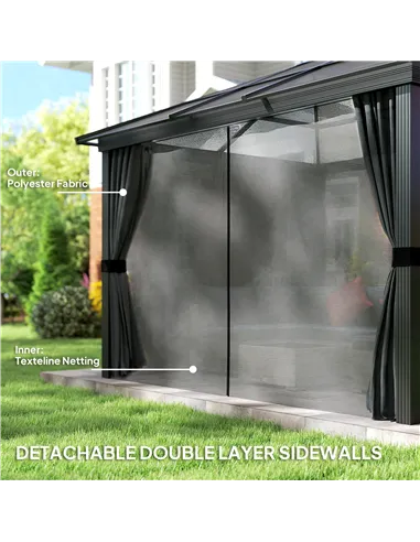 Outsunny 3 x 3.6m Hardtop Gazebo Canopy with Polycarbonate Roof, Aluminium Frame, Permanent Pavilion Garden Gazebo with Netting 