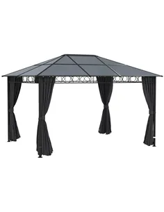 Outsunny Hardtop Gazebo Garden Pavilion with UV Resistant Polycarbonate Roof, Curtains, Steel & Aluminium Frame, 3 x 4m, Grey