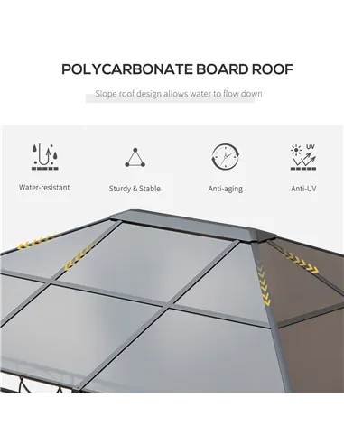 Outsunny Hardtop Gazebo Garden Pavilion with UV Resistant Polycarbonate Roof, Curtains, Steel & Aluminium Frame, 3 x 4m, Grey