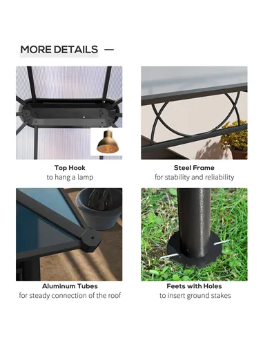 Outsunny Hardtop Gazebo Garden Pavilion with UV Resistant Polycarbonate Roof, Curtains, Steel & Aluminium Frame, 3 x 4m, Grey