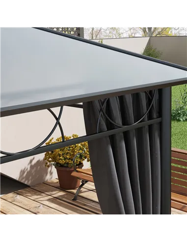 Outsunny Hardtop Gazebo Garden Pavilion with UV Resistant Polycarbonate Roof, Curtains, Steel & Aluminium Frame, 3 x 4m, Grey