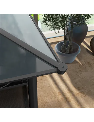 Outsunny Hardtop Gazebo Garden Pavilion with UV Resistant Polycarbonate Roof, Curtains, Steel & Aluminium Frame, 3 x 4m, Grey