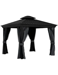 Outsunny 3.65 x 3m Aluminium Hardtop Gazebo, with Accessories - Dark Grey
