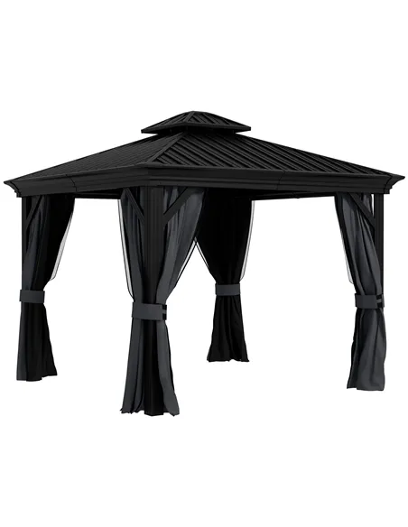 Outsunny 3.65 x 3m Aluminium Hardtop Gazebo, with Accessories - Dark Grey