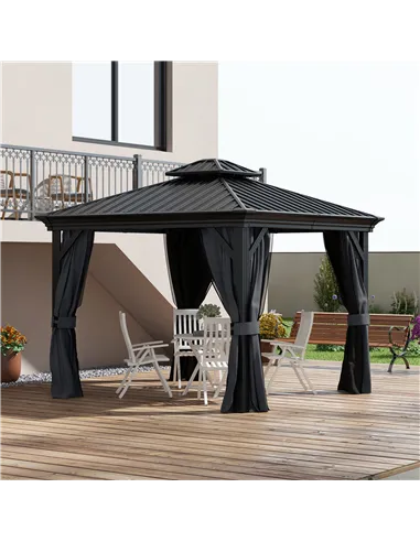 Outsunny 3.65 x 3m Aluminium Hardtop Gazebo, with Accessories - Dark Grey