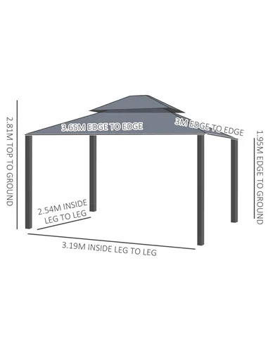 Outsunny 3.65 x 3m Aluminium Hardtop Gazebo, with Accessories - Dark Grey