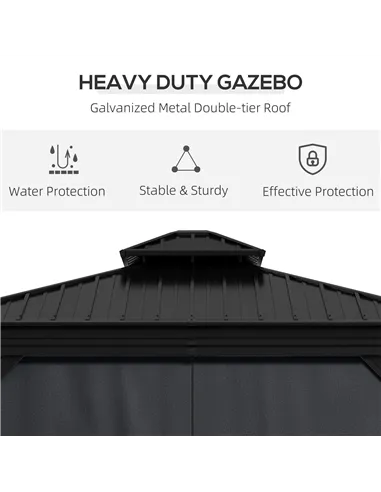 Outsunny 3.65 x 3m Aluminium Hardtop Gazebo, with Accessories - Dark Grey