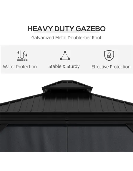 Outsunny 3.65 x 3m Aluminium Hardtop Gazebo, with Accessories - Dark Grey