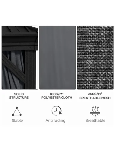 Outsunny 3.65 x 3m Aluminium Hardtop Gazebo, with Accessories - Dark Grey