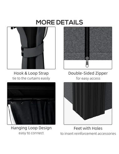 Outsunny 3.65 x 3m Aluminium Hardtop Gazebo, with Accessories - Dark Grey