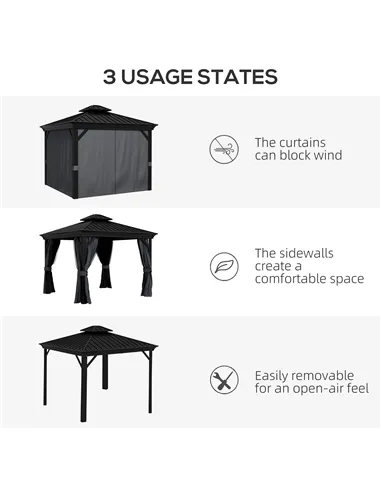 Outsunny 3.65 x 3m Aluminium Hardtop Gazebo, with Accessories - Dark Grey