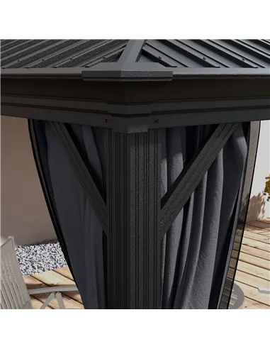 Outsunny 3.65 x 3m Aluminium Hardtop Gazebo, with Accessories - Dark Grey