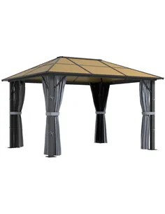 Outsunny 3 x 3.6m Garden Aluminium Gazebo Hardtop Roof Canopy Marquee Party Tent Patio with Mesh Curtains & Side Walls - Grey