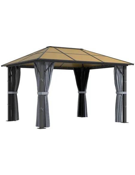 Outsunny 3 x 3.6m Garden Aluminium Gazebo Hardtop Roof Canopy Marquee Party Tent Patio with Mesh Curtains & Side Walls - Grey