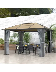 Outsunny 3 x 3.6m Garden Aluminium Gazebo Hardtop Roof Canopy Marquee Party Tent Patio with Mesh Curtains & Side Walls - Grey 2