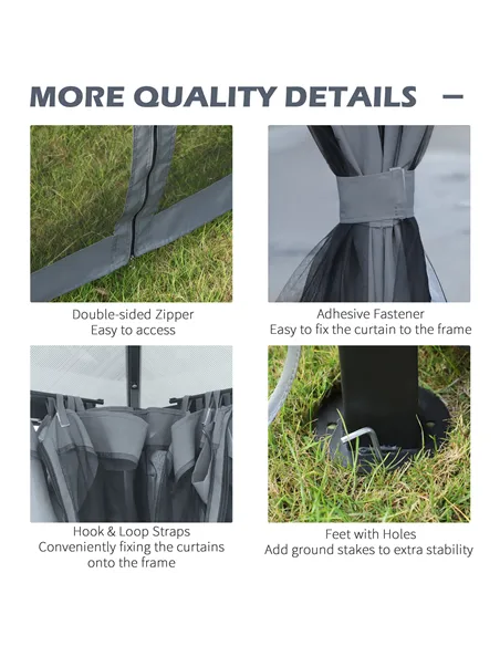 Outsunny 3 x 3.6m Garden Aluminium Gazebo Hardtop Roof Canopy Marquee Party Tent Patio with Mesh Curtains & Side Walls - Grey