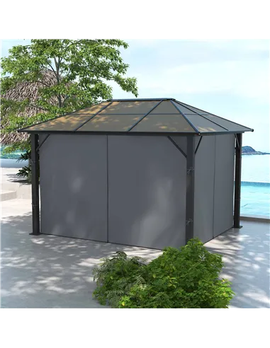 Outsunny 3 x 3.6m Garden Aluminium Gazebo Hardtop Roof Canopy Marquee Party Tent Patio with Mesh Curtains & Side Walls - Grey