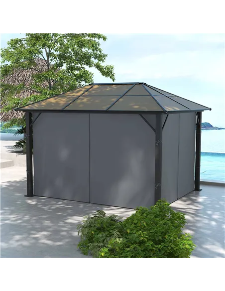 Outsunny 3 x 3.6m Garden Aluminium Gazebo Hardtop Roof Canopy Marquee Party Tent Patio with Mesh Curtains & Side Walls - Grey