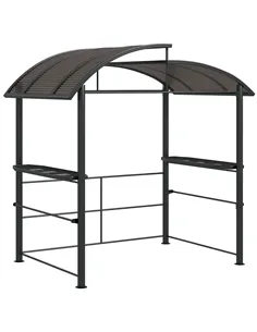 Outsunny 2.4 x 1.5m Outdoor Grill Gazebo with Side Shelves, PC Board Roof, Dark Grey