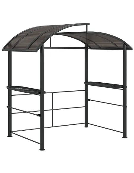 Outsunny 2.4 x 1.5m Outdoor Grill Gazebo with Side Shelves, PC Board Roof, Dark Grey