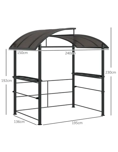 Outsunny 2.4 x 1.5m Outdoor Grill Gazebo with Side Shelves, PC Board Roof, Dark Grey