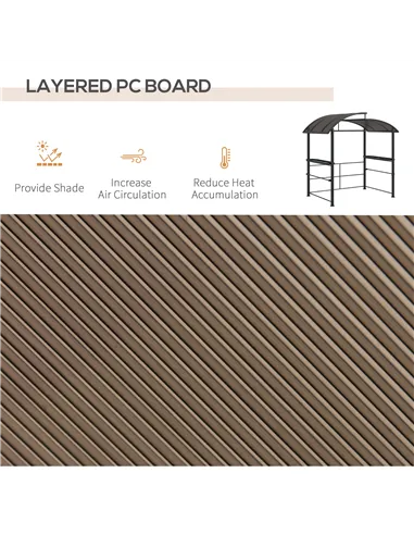 Outsunny 2.4 x 1.5m Outdoor Grill Gazebo with Side Shelves, PC Board Roof, Dark Grey