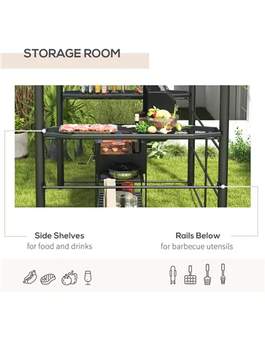 Outsunny 2.4 x 1.5m Outdoor Grill Gazebo with Side Shelves, PC Board Roof, Dark Grey