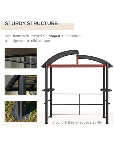 Outsunny 2.4 x 1.5m Outdoor Grill Gazebo with Side Shelves, PC Board Roof, Dark Grey