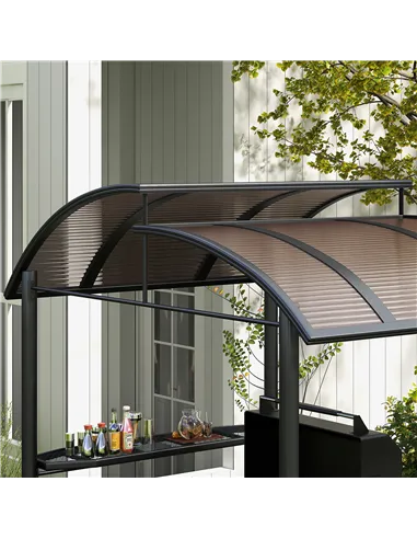 Outsunny 2.4 x 1.5m Outdoor Grill Gazebo with Side Shelves, PC Board Roof, Dark Grey