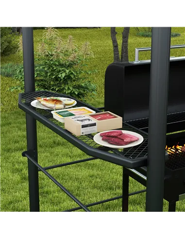 Outsunny 2.4 x 1.5m Outdoor Grill Gazebo with Side Shelves, PC Board Roof, Dark Grey