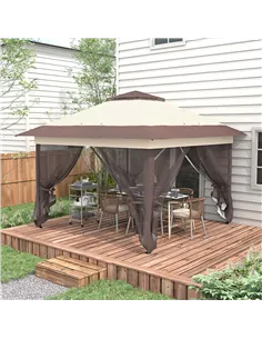 Outsunny 3.6 x 3.6 m Pop up Gazebo with Netting, Height Adjustable Party Tent Instant Canopy Sun Shade Shelter, Khaki 2