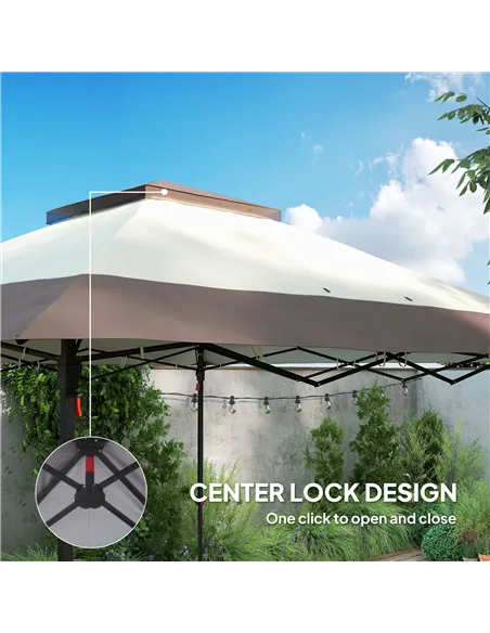 Outsunny 3.6 x 3.6 m Pop up Gazebo with Netting, Height Adjustable Party Tent Instant Canopy Sun Shade Shelter, Khaki