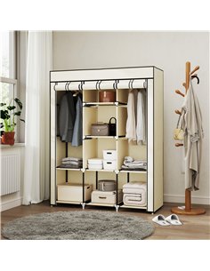 HOMCOM Fabric Wardrobe, with Rails and Shelves - Cream White 2
