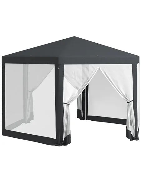 Outsunny 4M Hexagon Gazebo, Netting Party Tent, Patio Canopy Outdoor Event Shelter for Activities, Shade Resistant, Dark Grey