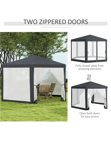Outsunny 4M Hexagon Gazebo, Netting Party Tent, Patio Canopy Outdoor Event Shelter for Activities, Shade Resistant, Dark Grey