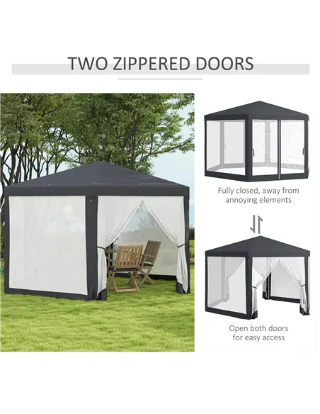 Outsunny 4M Hexagon Gazebo, Netting Party Tent, Patio Canopy Outdoor Event Shelter for Activities, Shade Resistant, Dark Grey