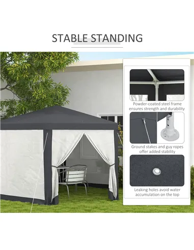 Outsunny 4M Hexagon Gazebo, Netting Party Tent, Patio Canopy Outdoor Event Shelter for Activities, Shade Resistant, Dark Grey