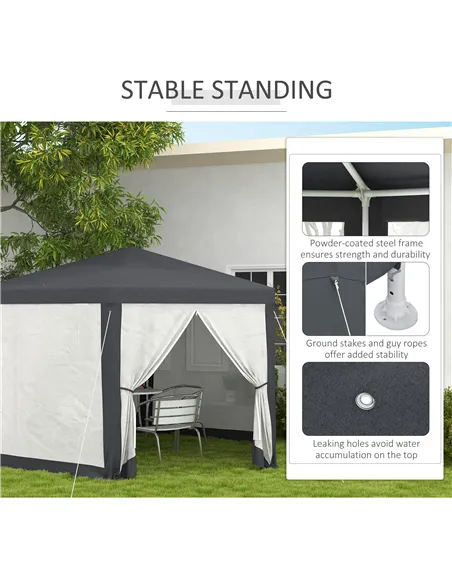 Outsunny 4M Hexagon Gazebo, Netting Party Tent, Patio Canopy Outdoor Event Shelter for Activities, Shade Resistant, Dark Grey