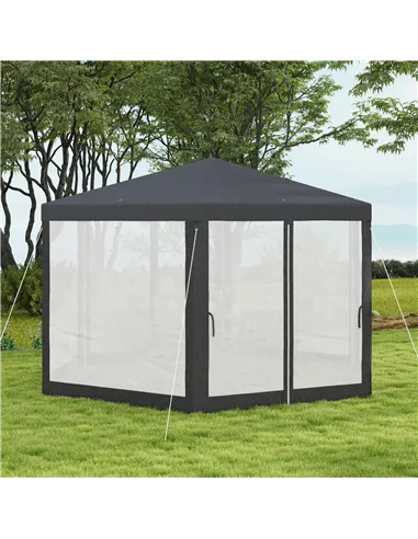 Outsunny 4M Hexagon Gazebo, Netting Party Tent, Patio Canopy Outdoor Event Shelter for Activities, Shade Resistant, Dark Grey