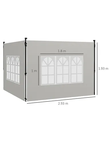 Outsunny Gazebo Side Panels, Sides Replacement with Window for 3x3(m) or 3x6m Gazebo Canopy, 2 Pack, White