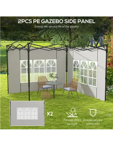 Outsunny Gazebo Side Panels, Sides Replacement with Window for 3x3(m) or 3x6m Gazebo Canopy, 2 Pack, White