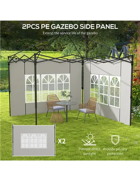 Outsunny Gazebo Side Panels, Sides Replacement with Window for 3x3(m) or 3x6m Gazebo Canopy, 2 Pack, White
