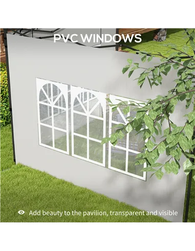 Outsunny Gazebo Side Panels, Sides Replacement with Window for 3x3(m) or 3x6m Gazebo Canopy, 2 Pack, White