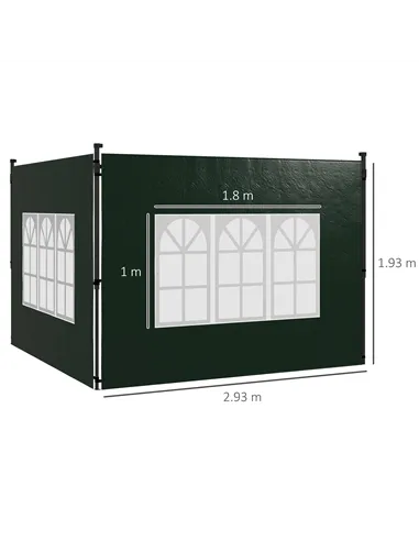 Outsunny Set of Two 3 x 3m Gazebo Frame Replacement Walls - Green