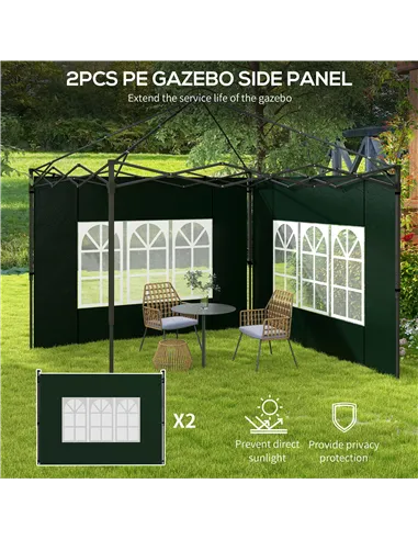 Outsunny Set of Two 3 x 3m Gazebo Frame Replacement Walls - Green