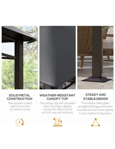 Outsunny 3x3(m) Outdoor Gazebo Garden Gazebo Pavilion Sunshade Canopy Tent with Steel Frame, Grey