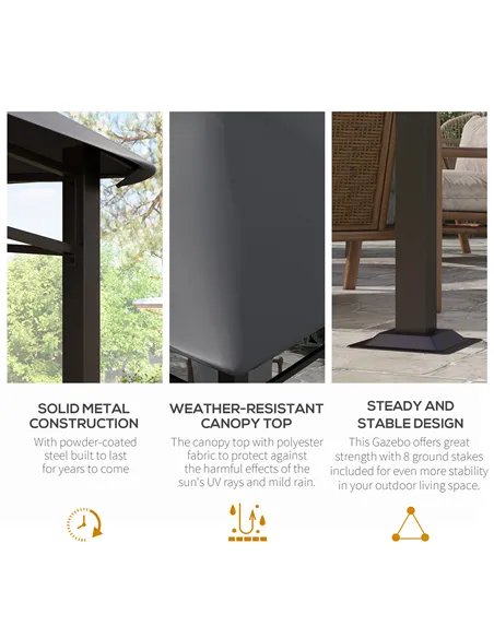 Outsunny 3x3(m) Outdoor Gazebo Garden Gazebo Pavilion Sunshade Canopy Tent with Steel Frame, Grey