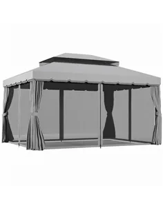 Outsunny 3 x 4m Aluminium Garden Gazebo, Marquee Canopy Shelter Pavilion Party Tent with Nets and Curtains for Garden and Deck, 