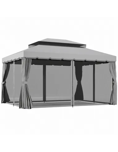 Outsunny 3 x 4m Aluminium Garden Gazebo, Marquee Canopy Shelter Pavilion Party Tent with Nets and Curtains for Garden and Deck, 